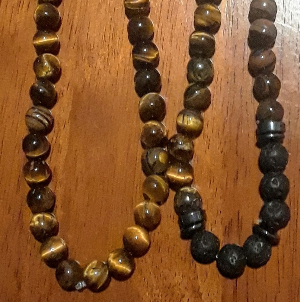 Tiger Eye and Lava Stone Necklace